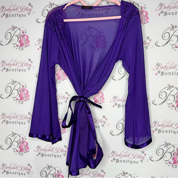 avid love Other - Avidlove robe kimono purple lace detail shiny trim detail mesh royal purple